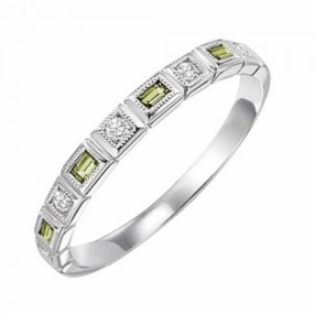 Peridot Birthstone Emerald Cut Diamond Ring 10K White Gold Custom Style