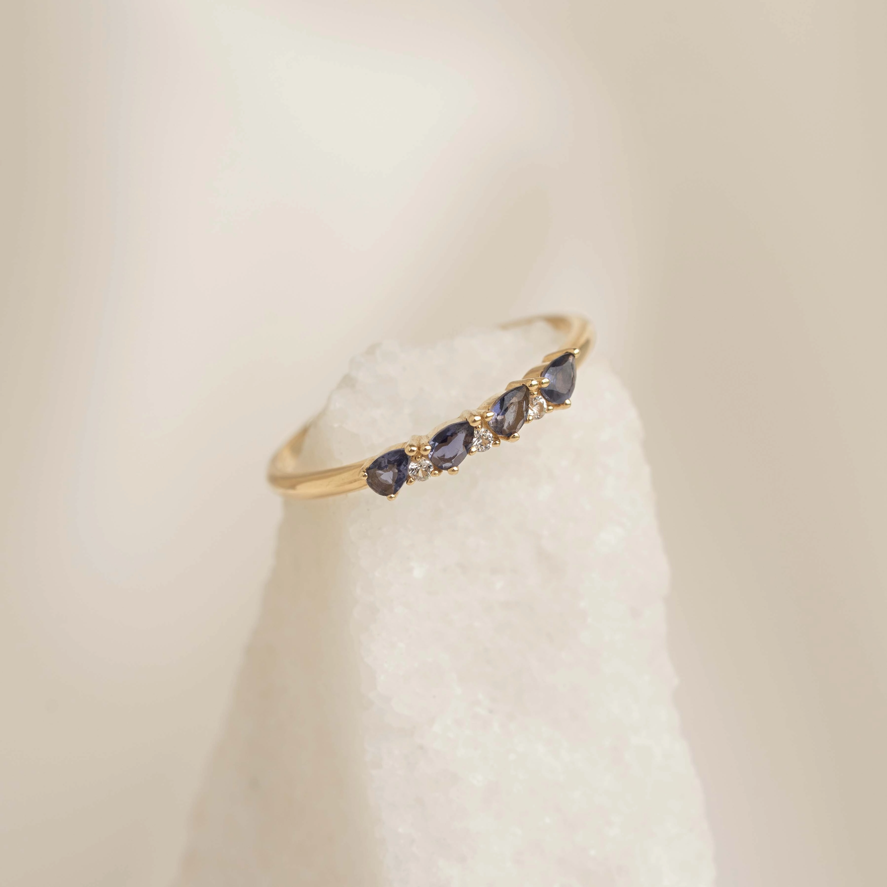 Natural Elements December Birthstone Pear Ring 14k Gold - Cordierite and Diamond