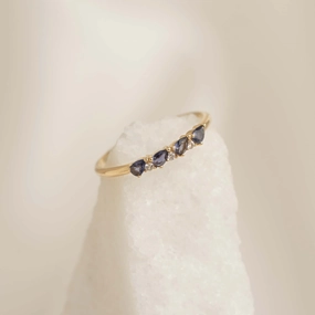 Natural Elements December Birthstone Pear Ring 14k Gold - Cordierite and Diamond