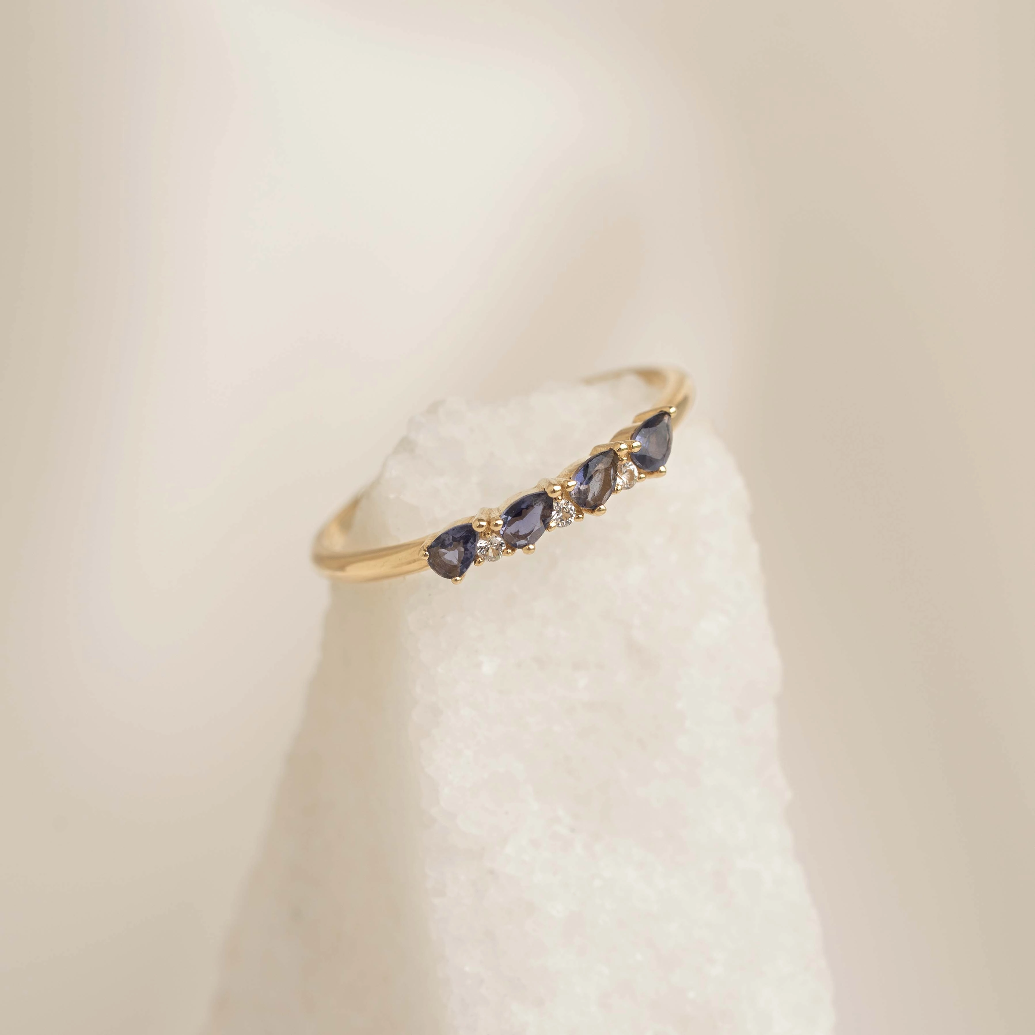 December Birthstone Pear Ring 14k Gold - Cordierite and Diamond Light Radiance Party essential