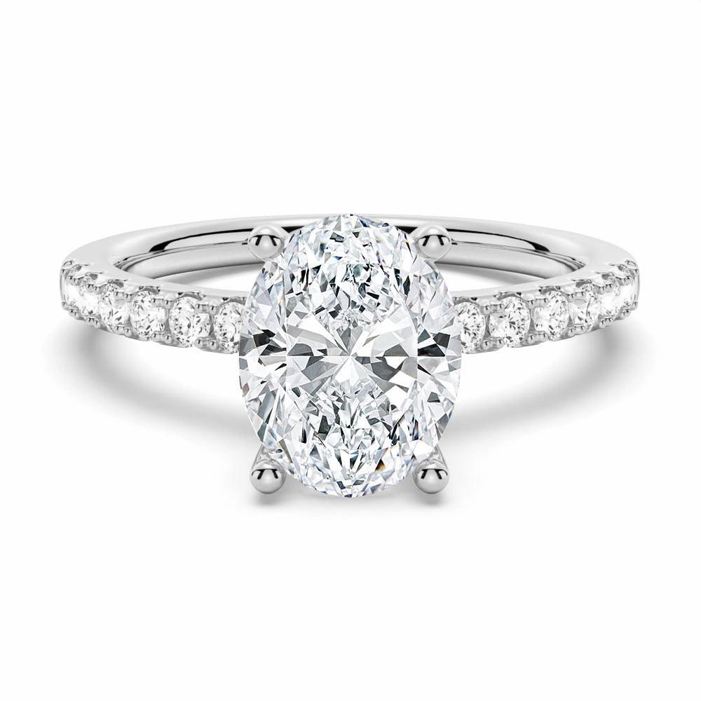 Elegant Look Petite Micropav?? Oval Shaped Moissanite Engagement Ring