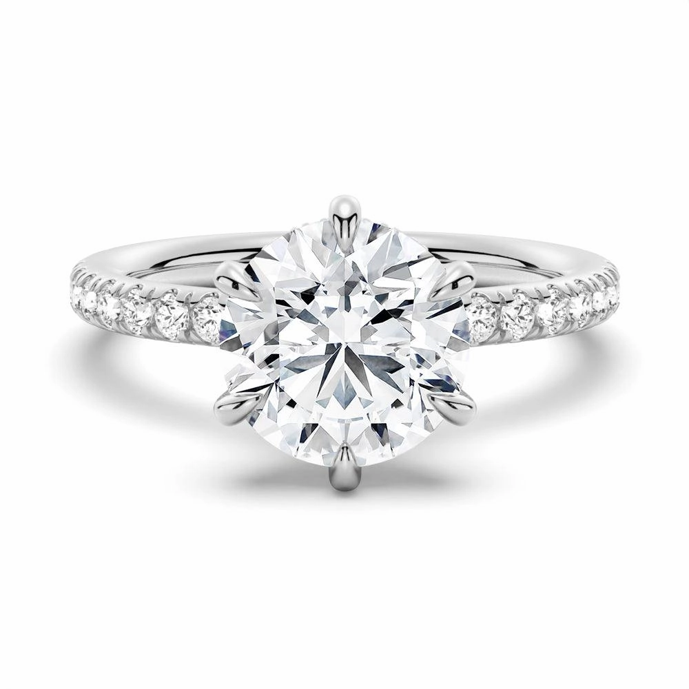 Petite Six Prong Micropav?? Moissanite Engagement Ring With Hidden Halo Smooth Accent