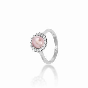 Pick A Pearl Halo Ring in Sterling Silver with Cubic Zirconia Chic Detail Romantic Accent