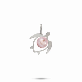 Polished Look Elegant Features Pick A Pearl Honu (Turtle) Pendant in White Gold - 16mm