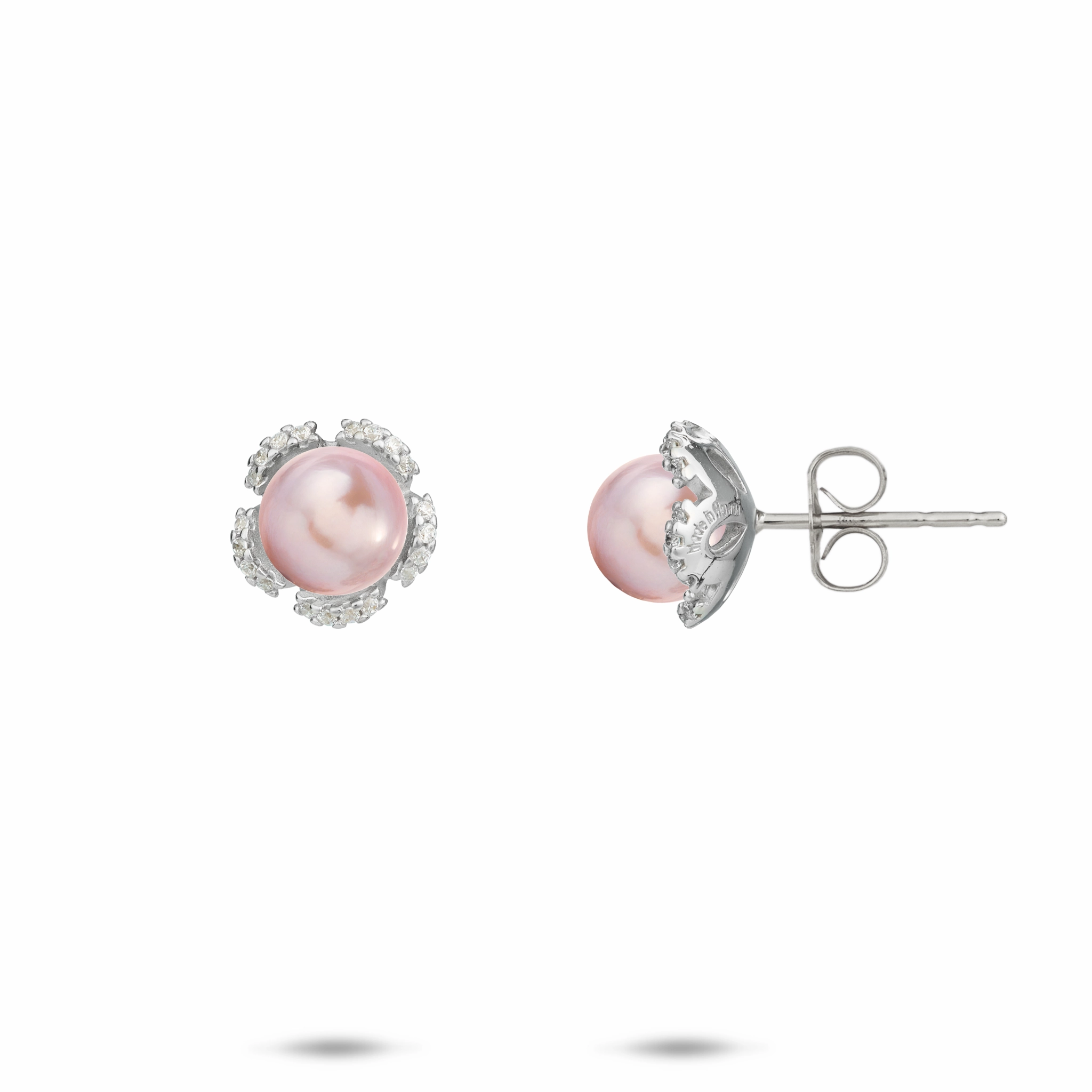 Chic Touch Distinctive Craft Pick A Pearl Plumeria Earrings in Sterling Silver with CZ