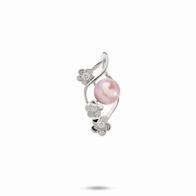 Party essential Pick A Pearl Plumeria Pendant in White Gold with Diamonds - 22mm