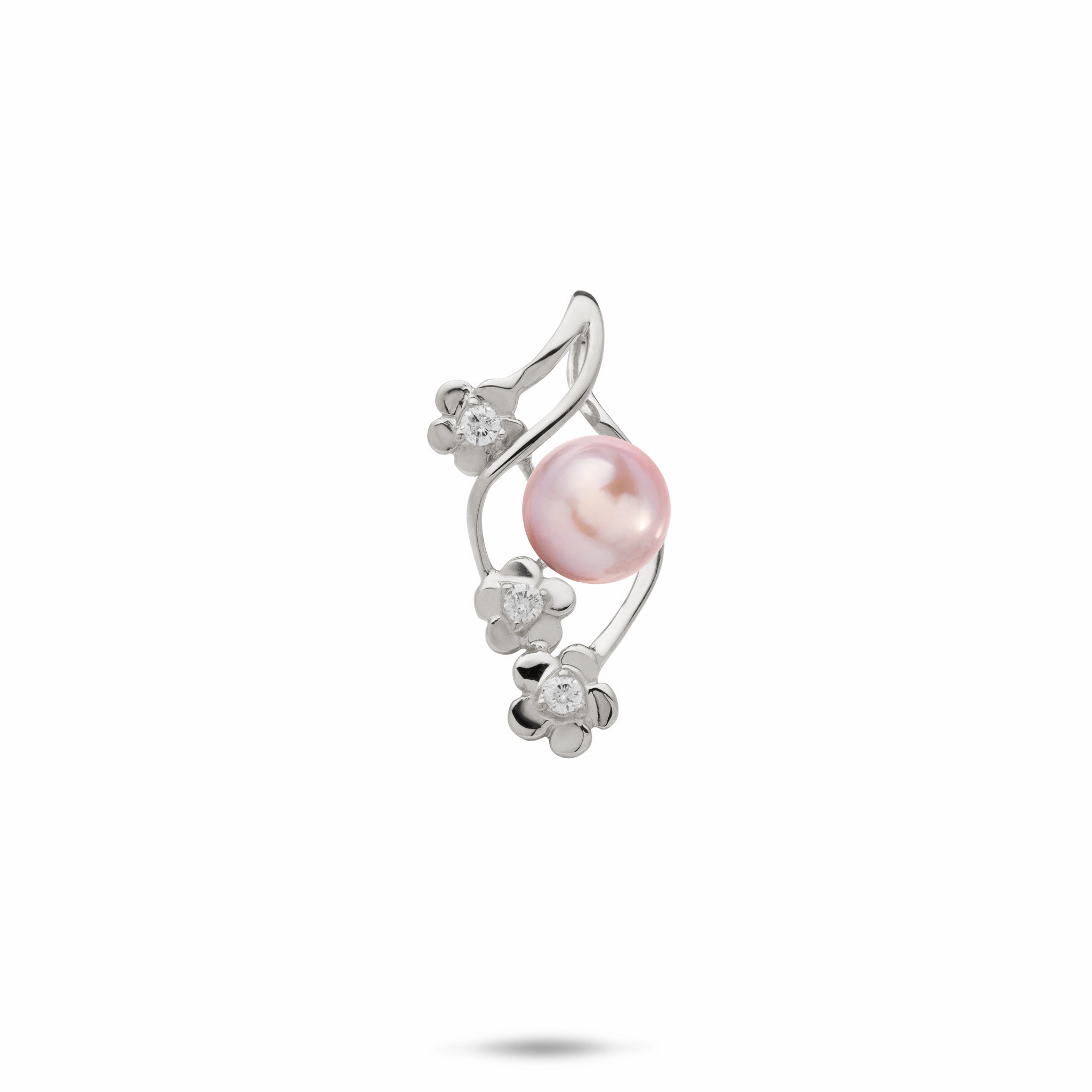 Party essential Pick A Pearl Plumeria Pendant in White Gold with Diamonds - 22mm