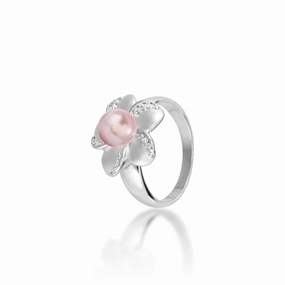 Elegant Layer Pick A Pearl Plumeria Ring in Sterling Silver with Cubic Zirconia
