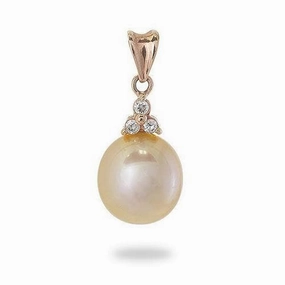 Polished Pieces Pink Freshwater Pearl Pendant in Rose Gold with Diamonds - 10-11mm