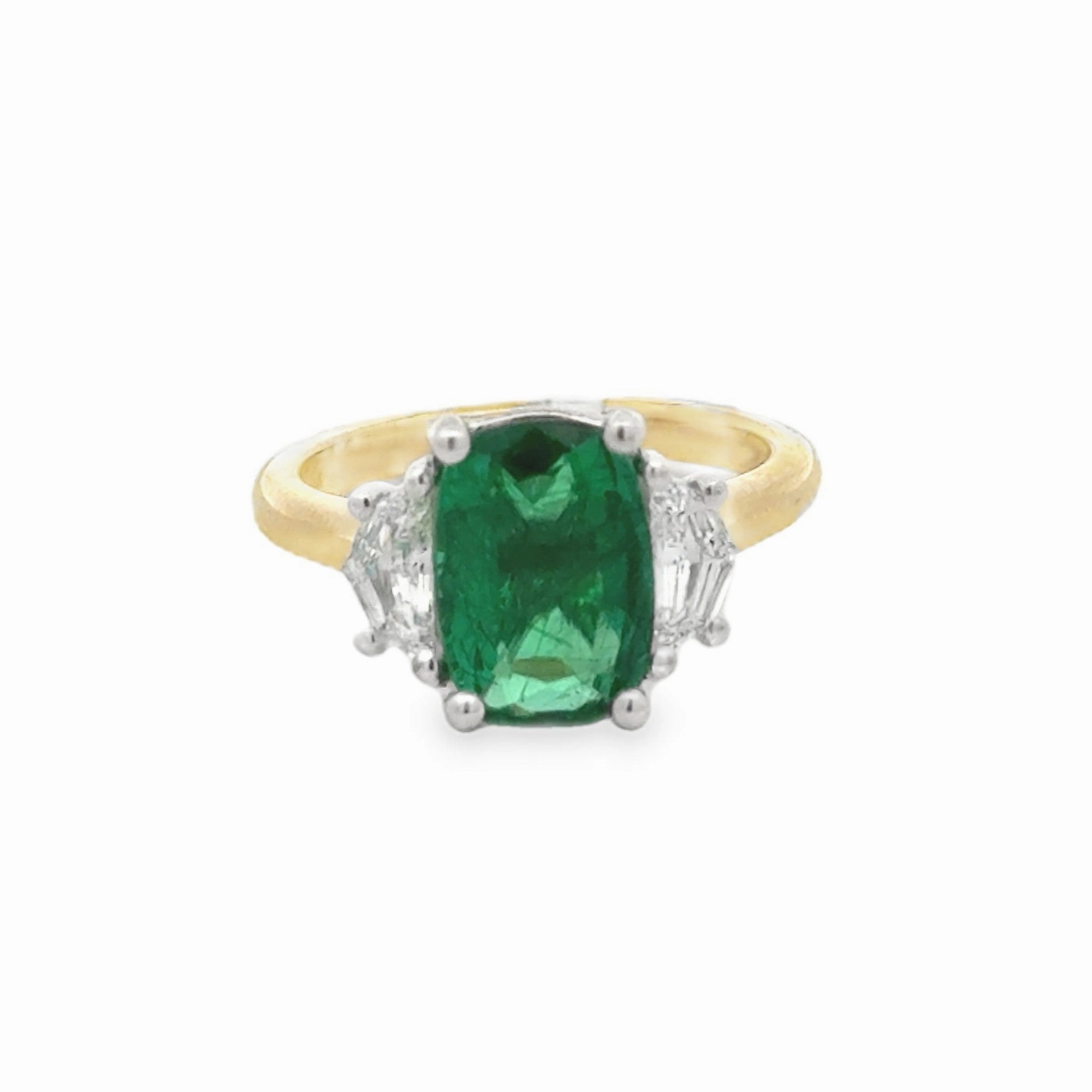 Timeless Craftwork Platinum and 18K Yellow Gold Diamond and Emerald Ring