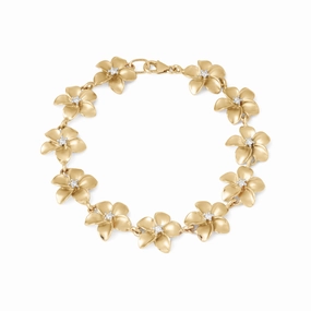 Plumeria Bracelet in Gold with Diamonds - 13mm - Size 7.25" Formal touch Dramatic Flare