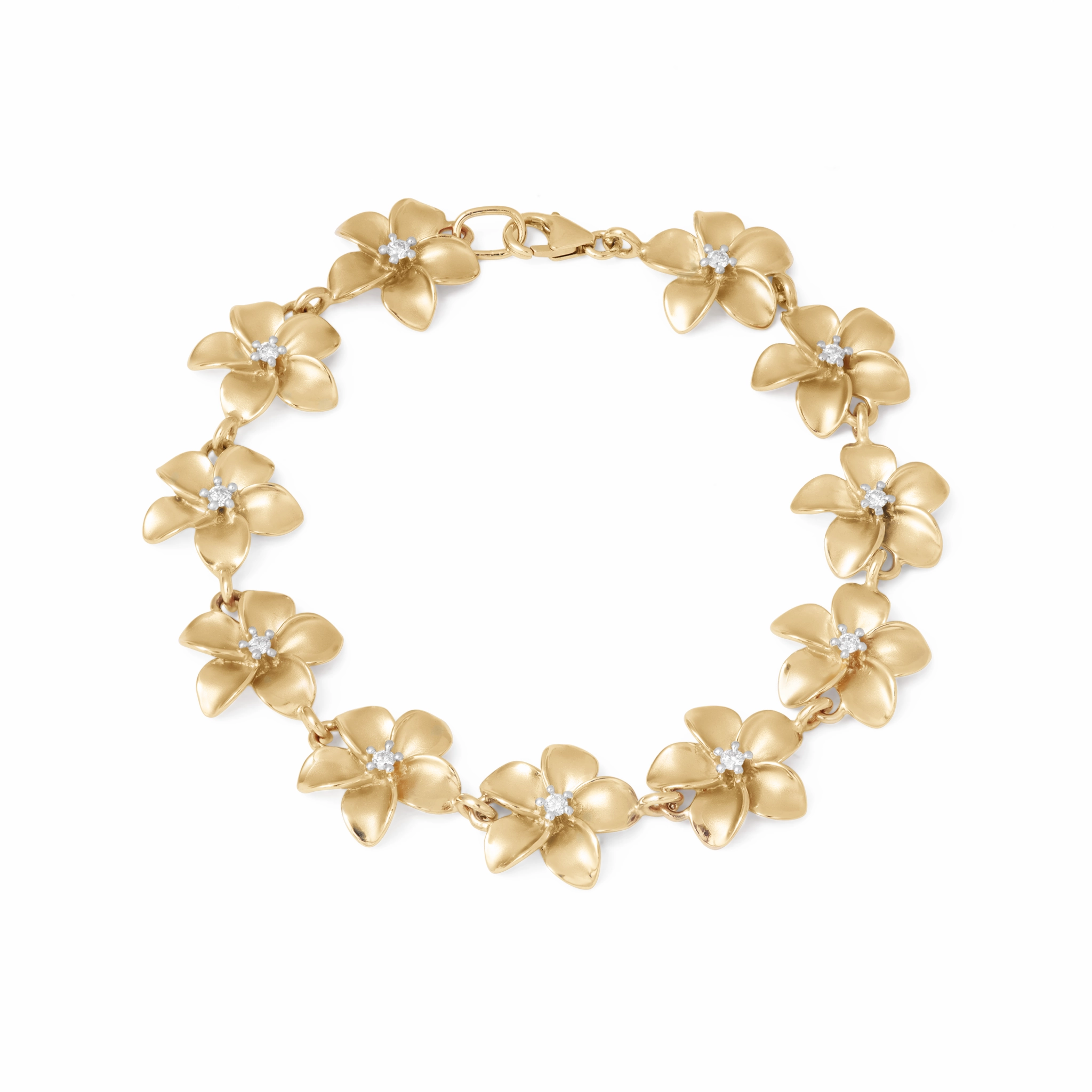 Plumeria Bracelet in Gold with Diamonds - 13mm - Size 7.25" Formal touch Dramatic Flare