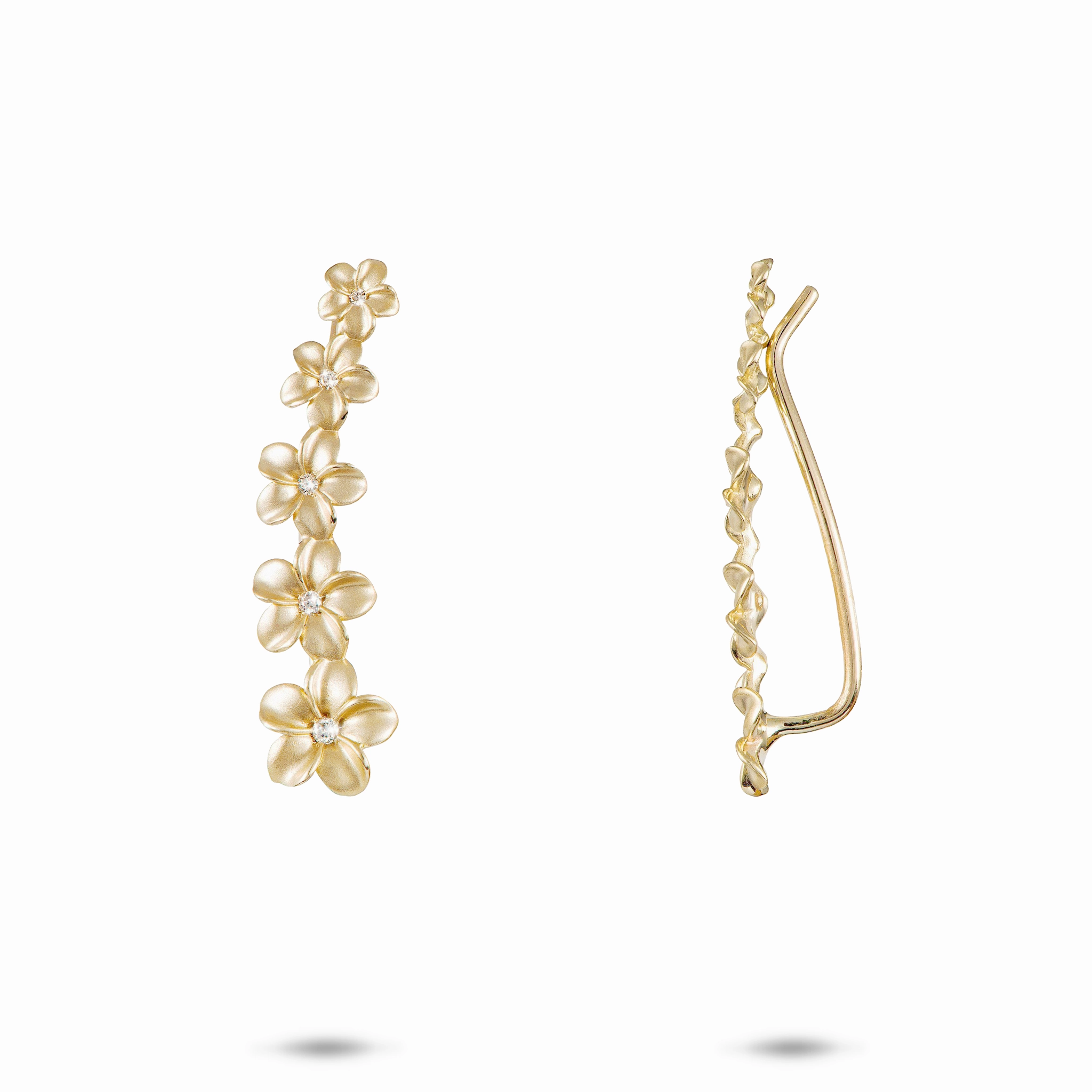 Eye Catcher Plumeria Climber Earrings in Gold with Diamonds - 26mm