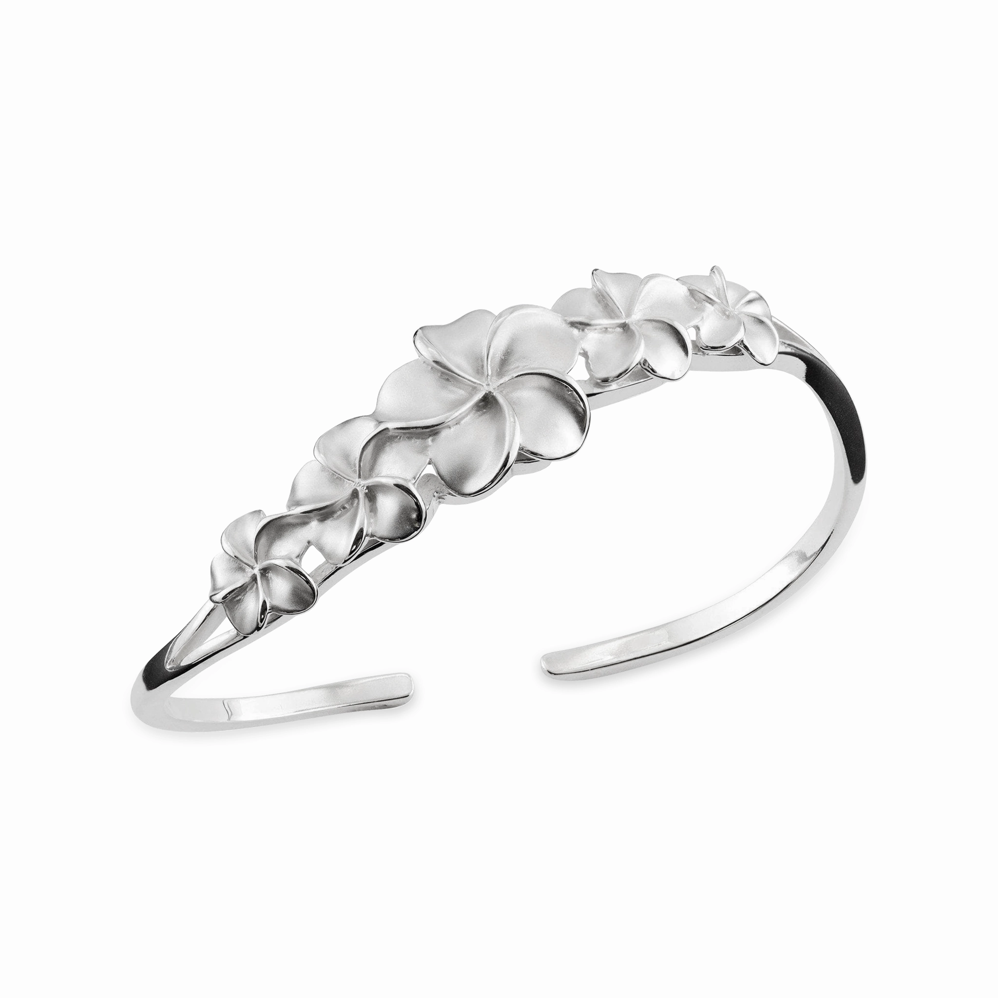 Plumeria Cuff Bracelet in Sterling Silver - 16mm Casual Pair Sweet Detail