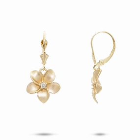 Plumeria Earrings in Gold with Diamonds - 13mm Elegant Touch