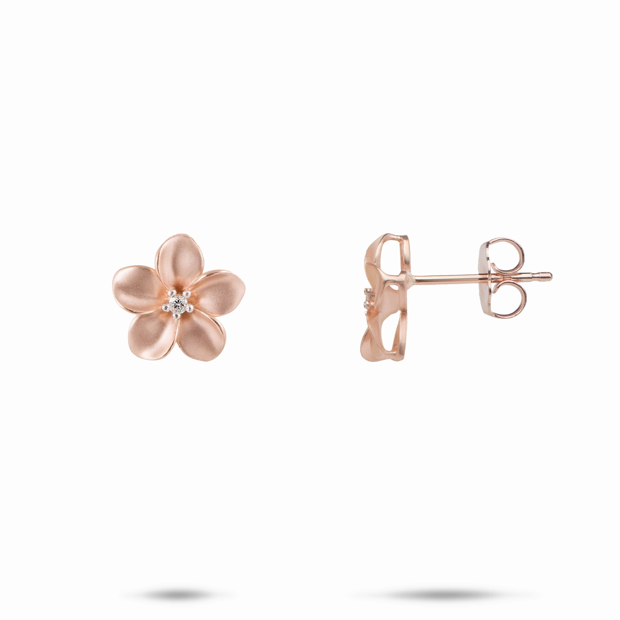 Cozy Accent Fashion Focus Plumeria Earrings in Rose Gold with Diamonds - 11mm