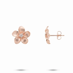 Elegant Detail Plumeria Earrings in Rose Gold with Diamonds - 13mm