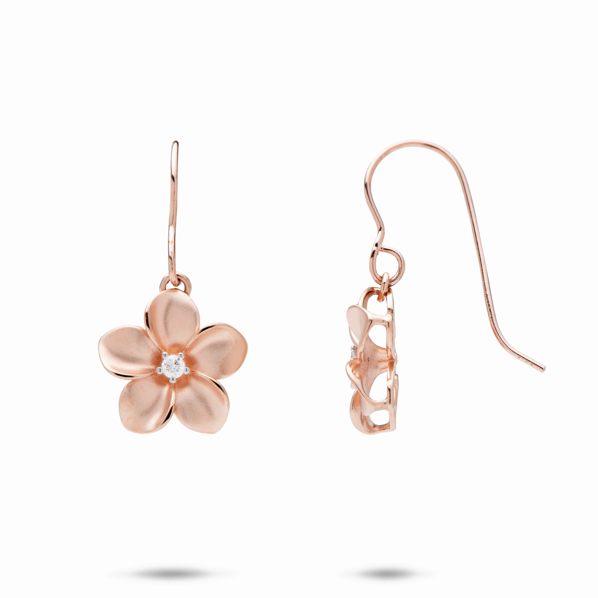 Luminous Accent Effortless Piece Plumeria Earrings in Rose Gold with Diamonds - 13mm