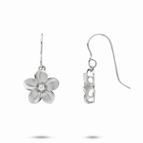 Plumeria Earrings in White Gold with Diamonds - 13mm Smooth Detail Instant Edge