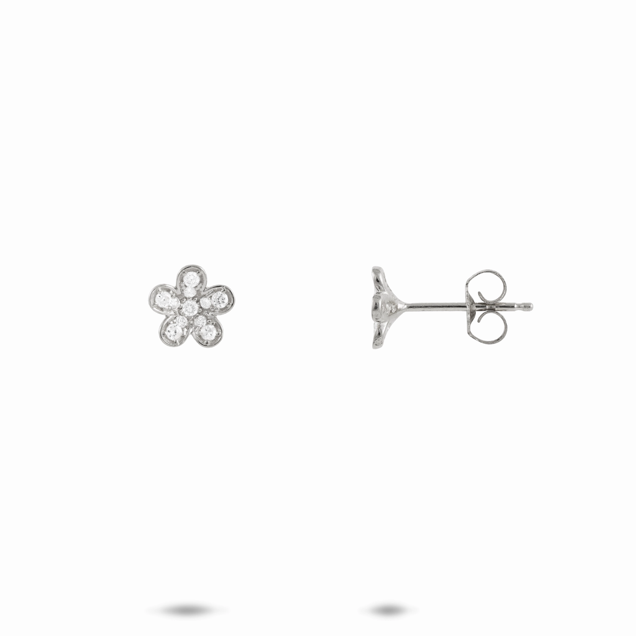 Plumeria Earrings in White Gold with Diamonds - 7mm Soft Accent