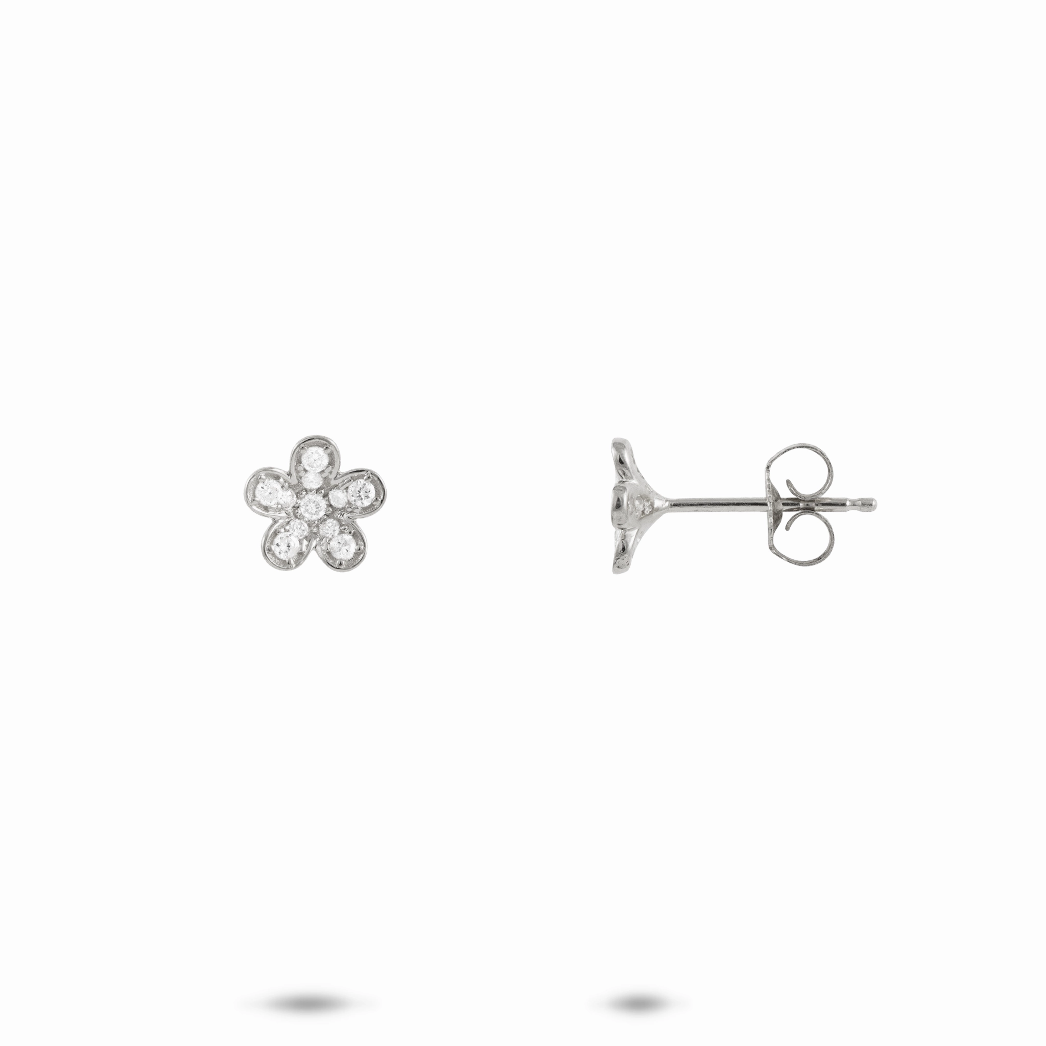 Crisp Finish Plumeria Earrings in White Gold with Diamonds - 7mm