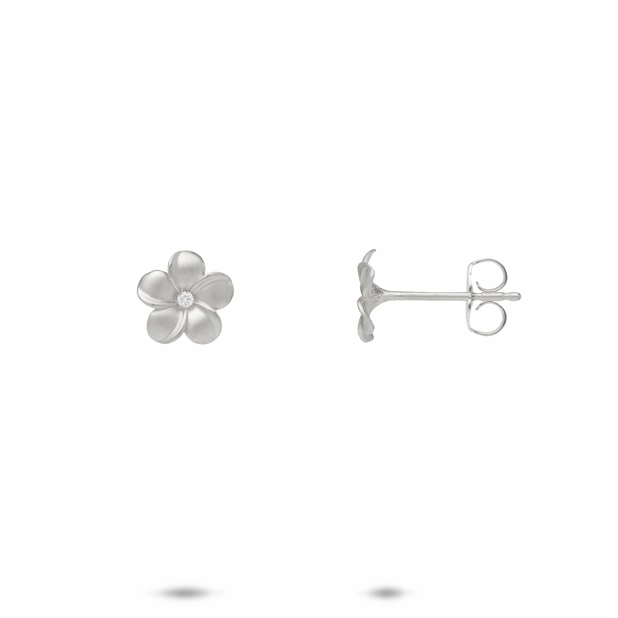 Plumeria Earrings in White Gold with Diamonds - 8mm Luxury Design Subtle Mood