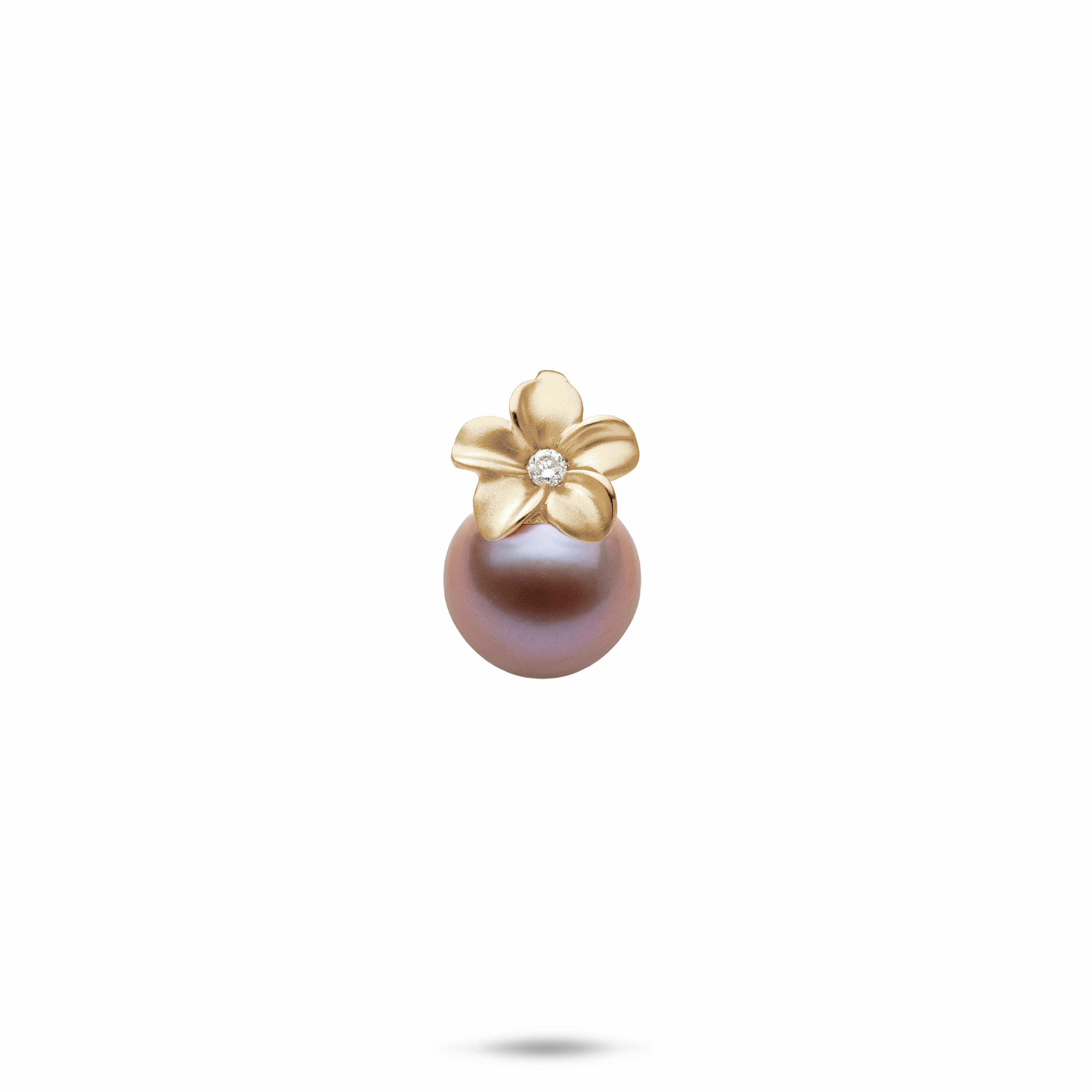 Smooth Detail Plumeria Lilac Freshwater Pearl Pendant in Gold with Diamond - 9-10mm