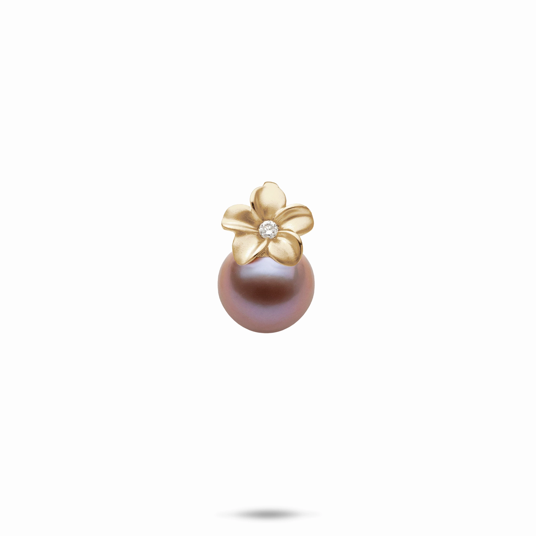 Plumeria Lilac Freshwater Pearl Pendant in Gold with Diamond - 9-10mm Glowing Accent Glistening Look