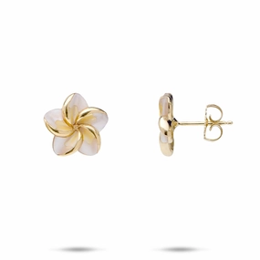 Dynamic Form Plumeria Mother of Pearl Earrings in Gold - 13mm
