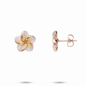 Crisp Sparkle Refined Glance Plumeria Mother of Pearl Earrings in Rose Gold - 13mm