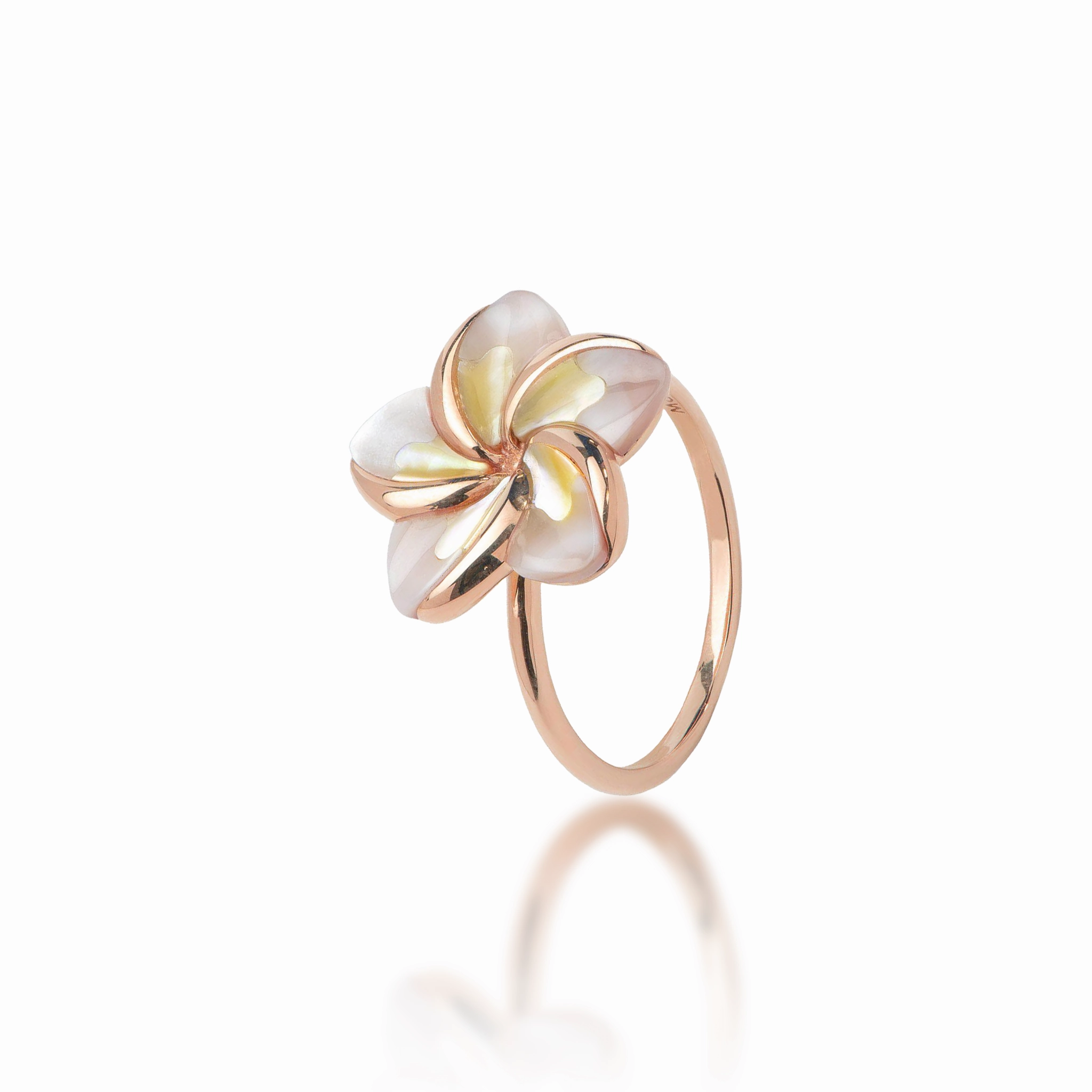 Plumeria Mother of Pearl Ring in Rose Gold - 16mm Minimal Finish