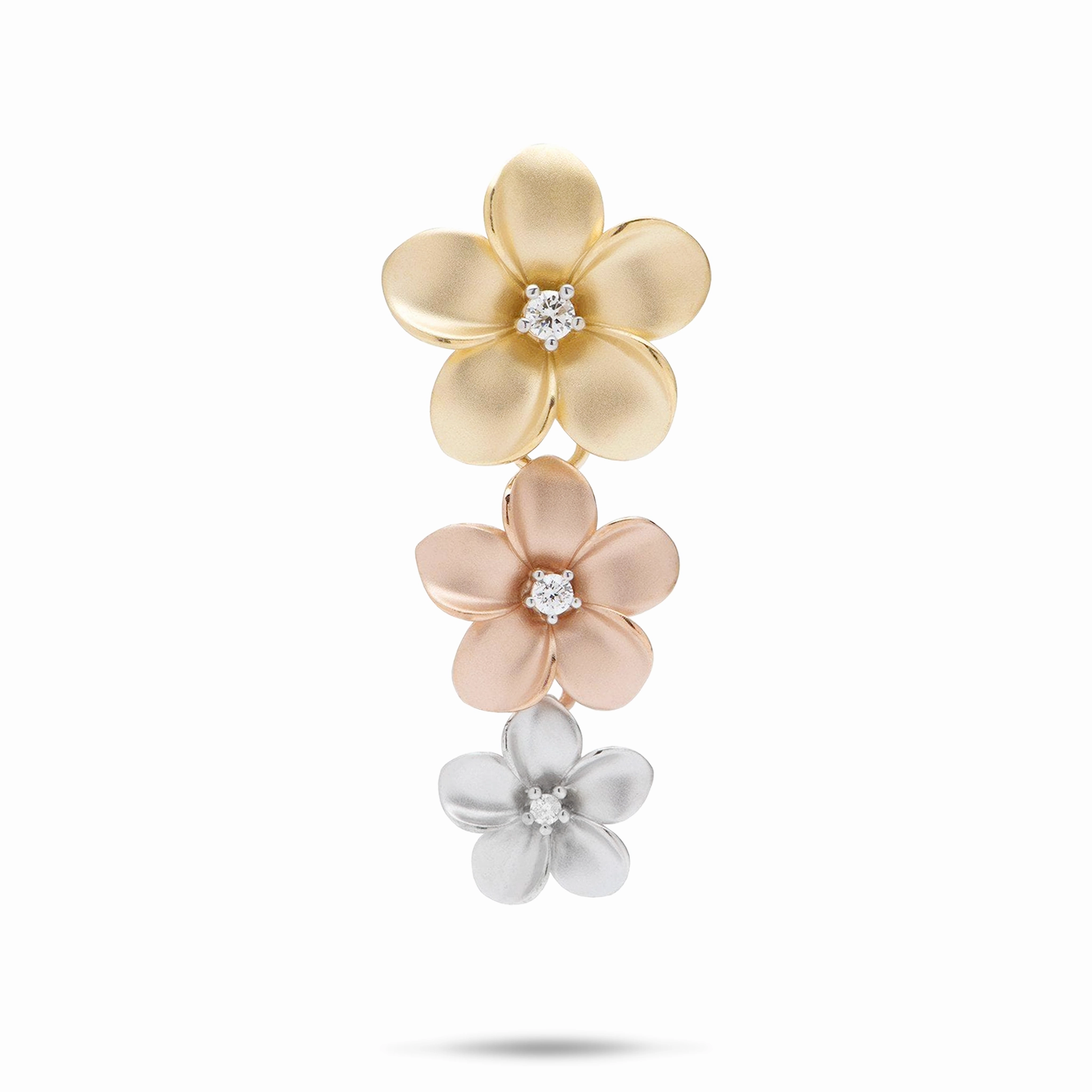 Seasonal Match Everyday Layer Plumeria Pendant in Tri Color Gold with Diamonds - 38mm