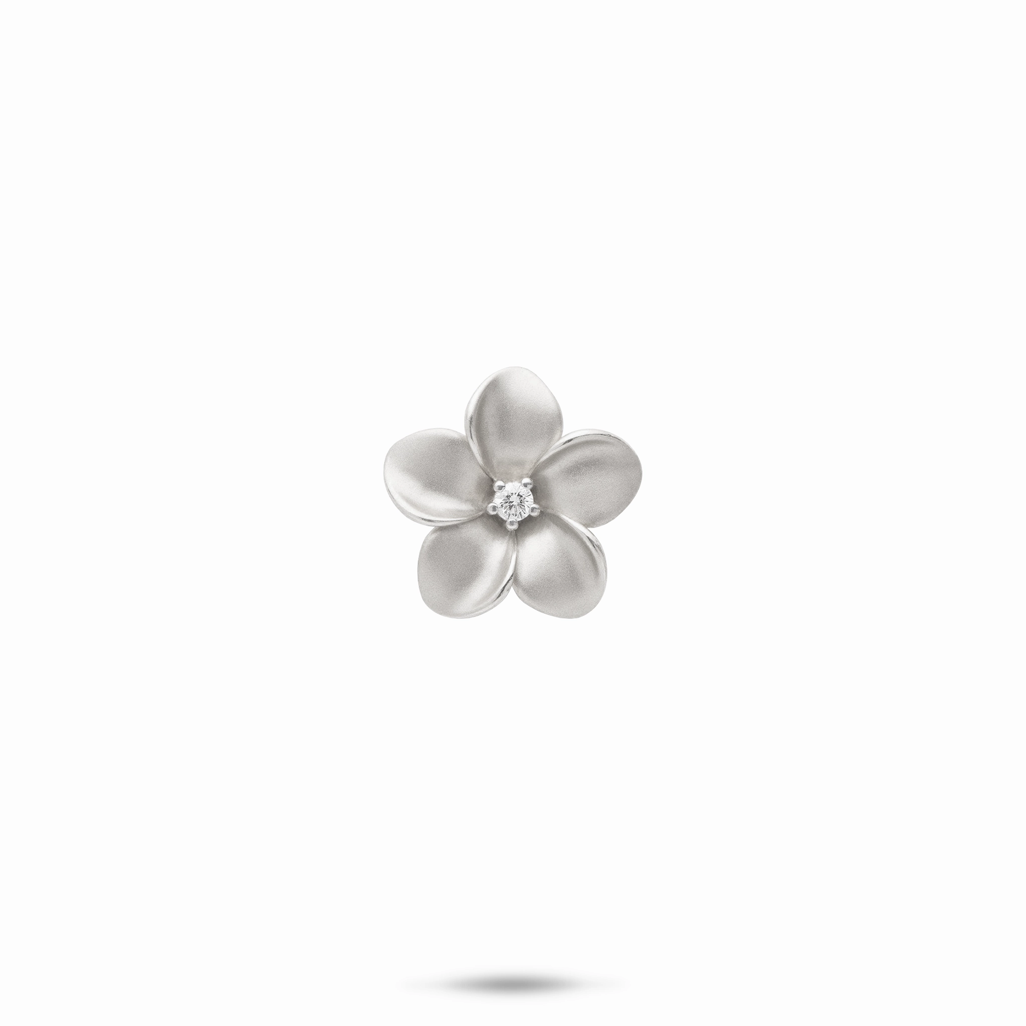 Occasion Ready Polished Charm Plumeria Pendant in White Gold with Diamond - 13mm