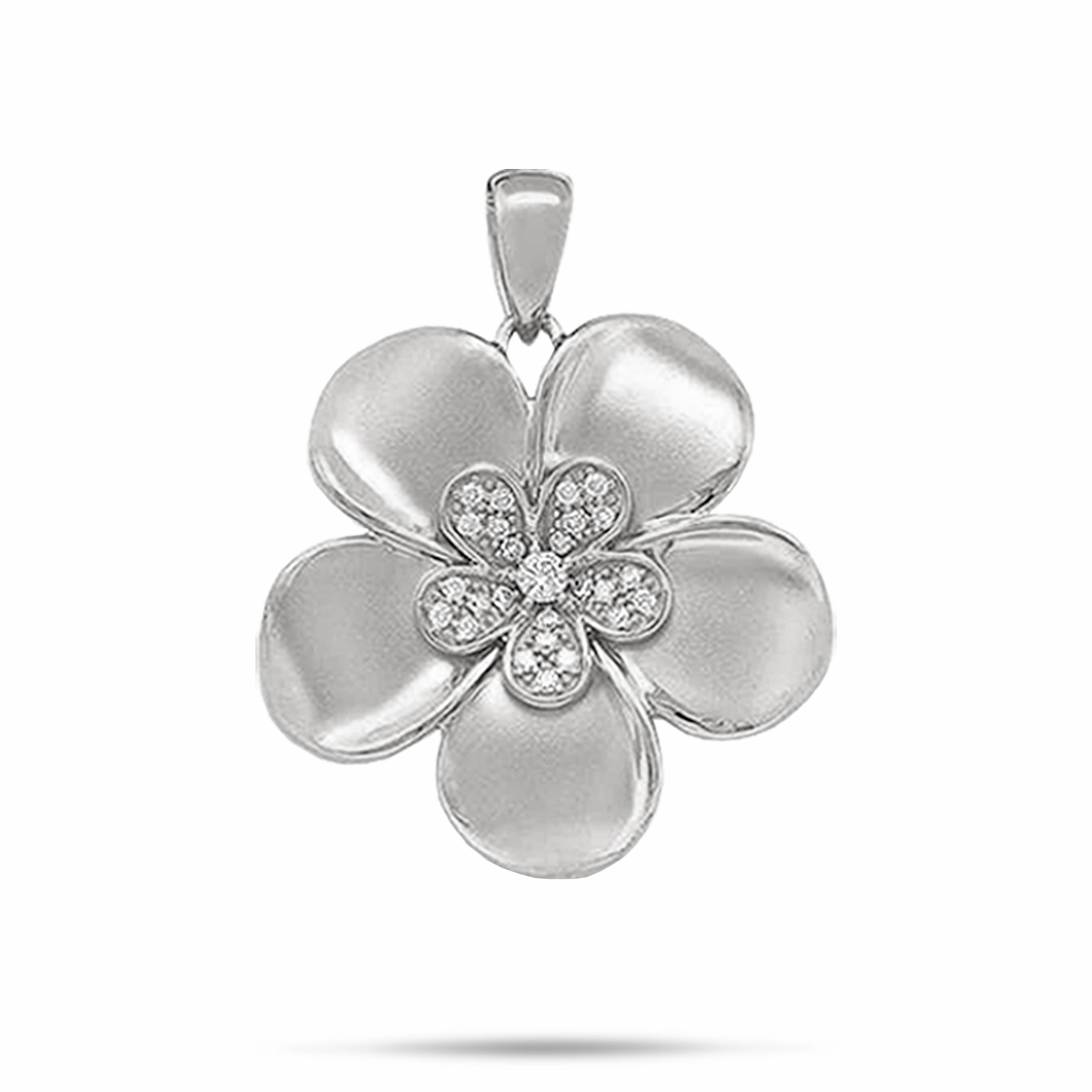Plumeria Pendant in White Gold with Diamonds - 28mm Distinct Form