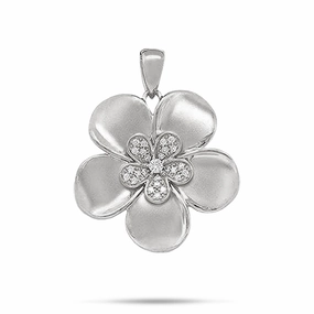Wedding Outfit Plumeria Pendant in White Gold with Diamonds - 28mm