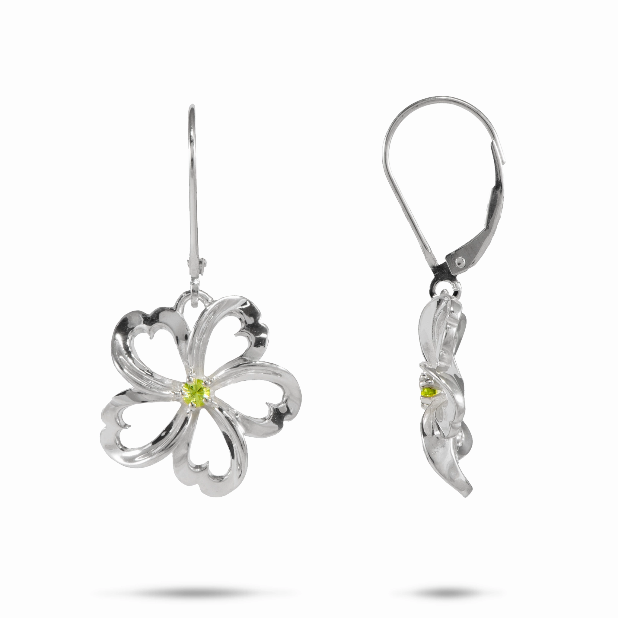 Weekend Ready Travel Style Plumeria Peridot Earrings in Sterling Silver - 18mm