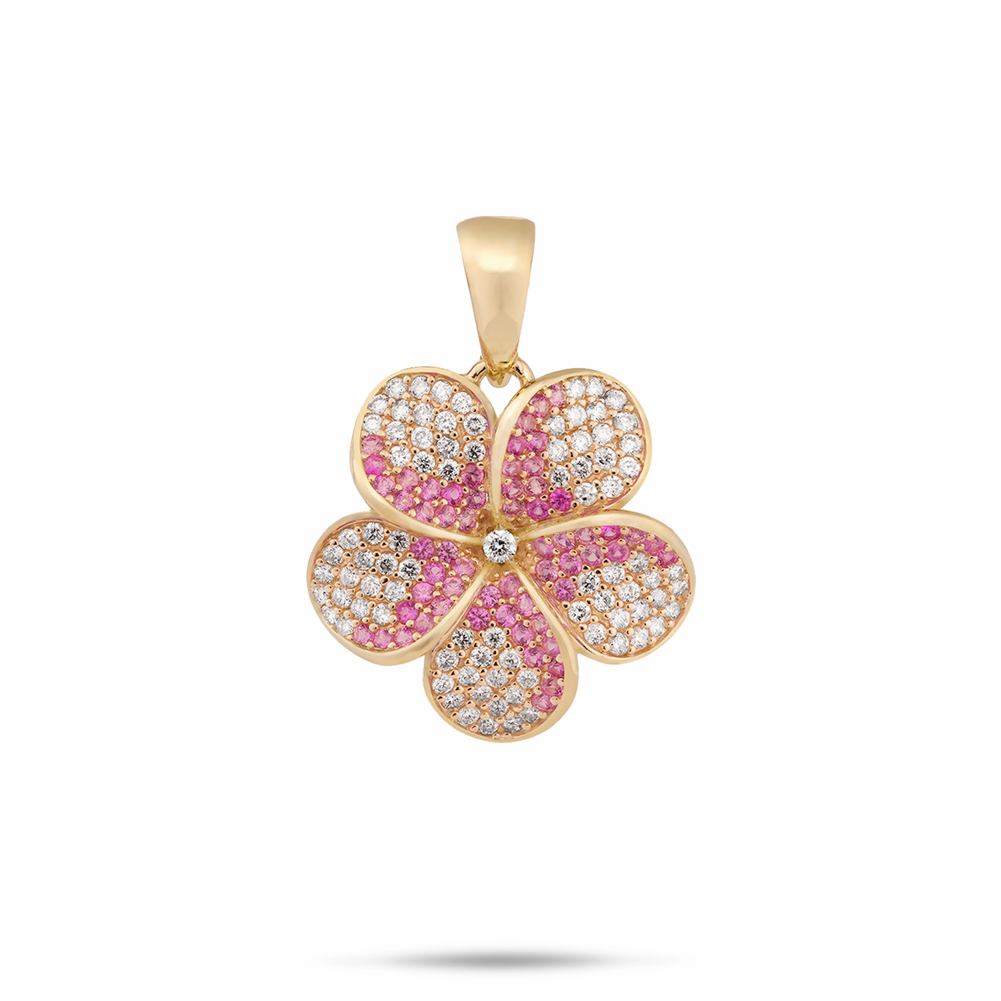 Plumeria Pink Sapphire Pendant in Gold with Diamonds - 20mm Pretty Accent
