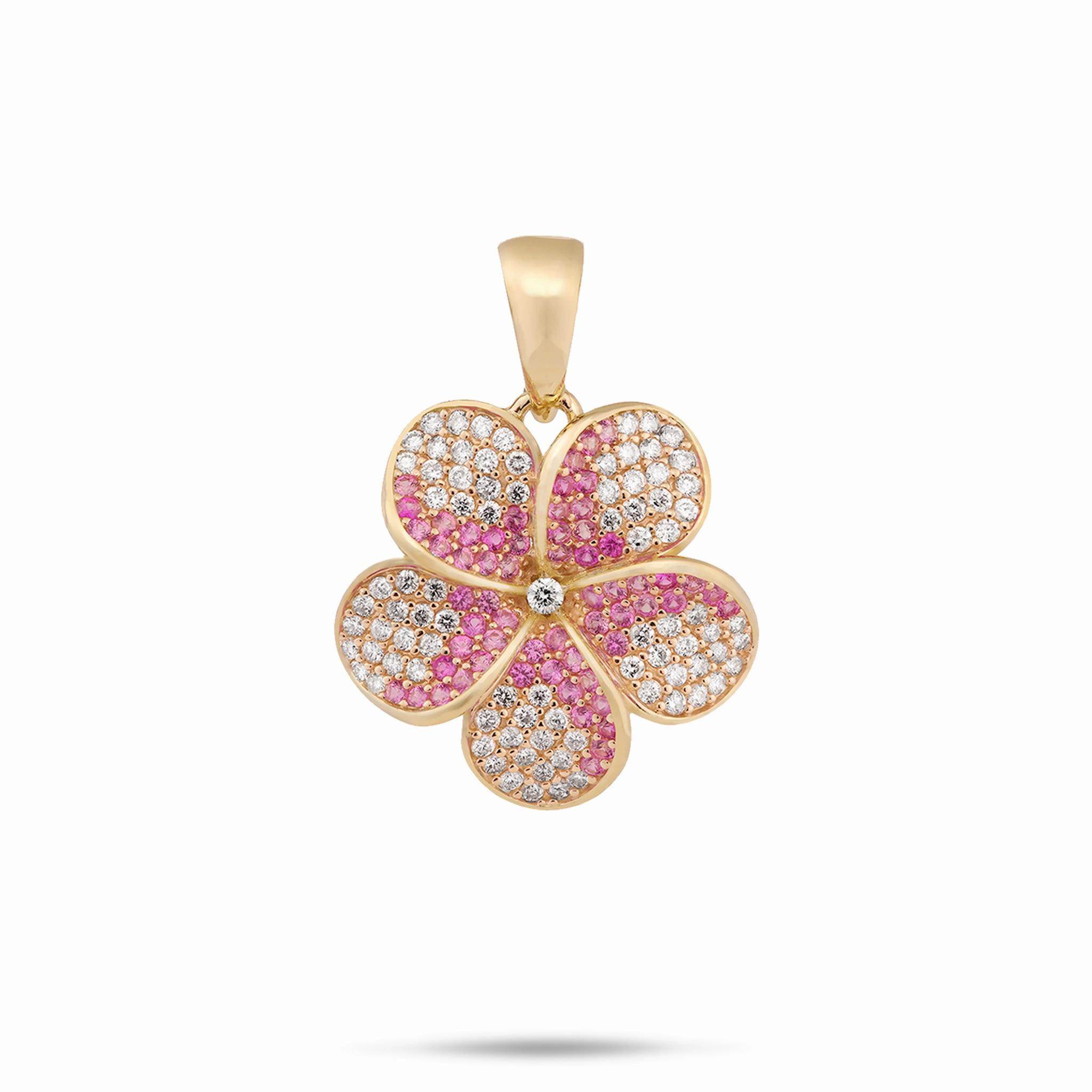 Plumeria Pink Sapphire Pendant in Gold with Diamonds - 20mm Bridal Vibe