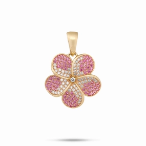 Plumeria Pink Sapphire Pendant in Gold with Diamonds - 20mm Radiant Jewelry Look