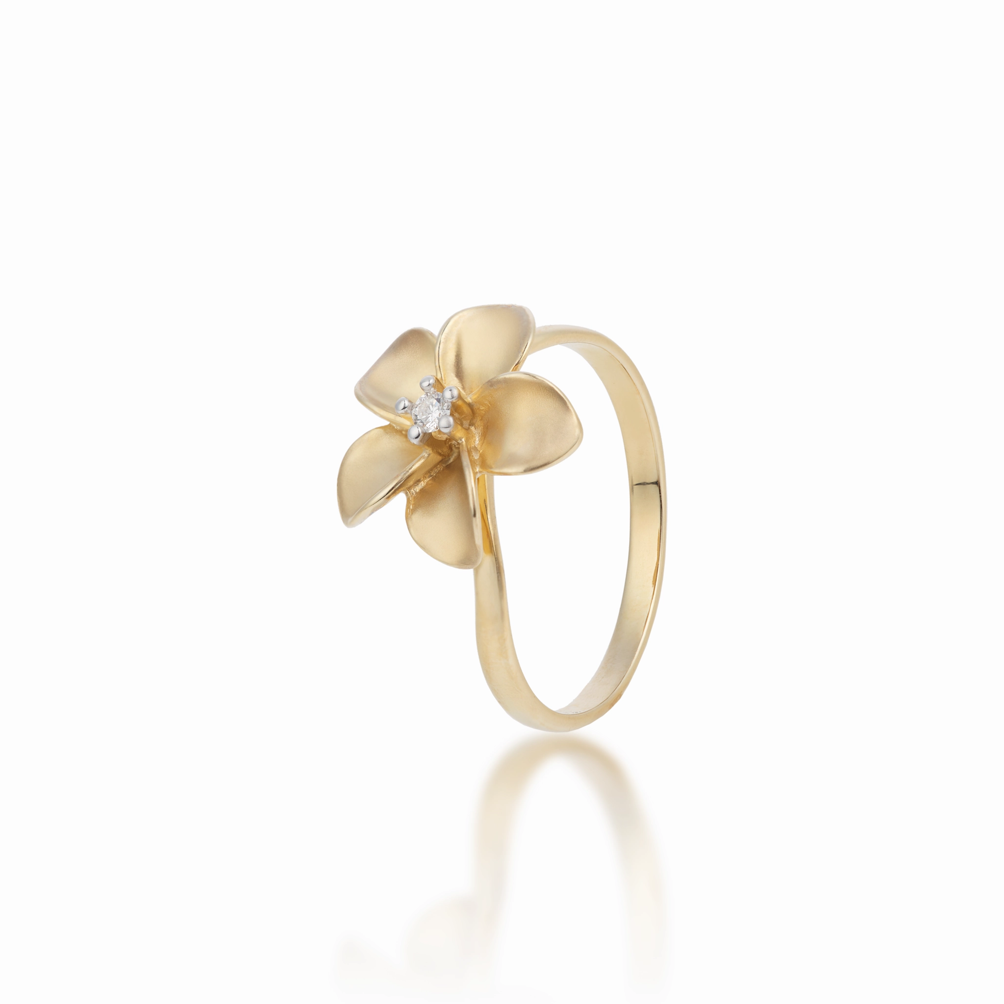 Lush Accent Plumeria Ring in Gold with Diamond - 13mm