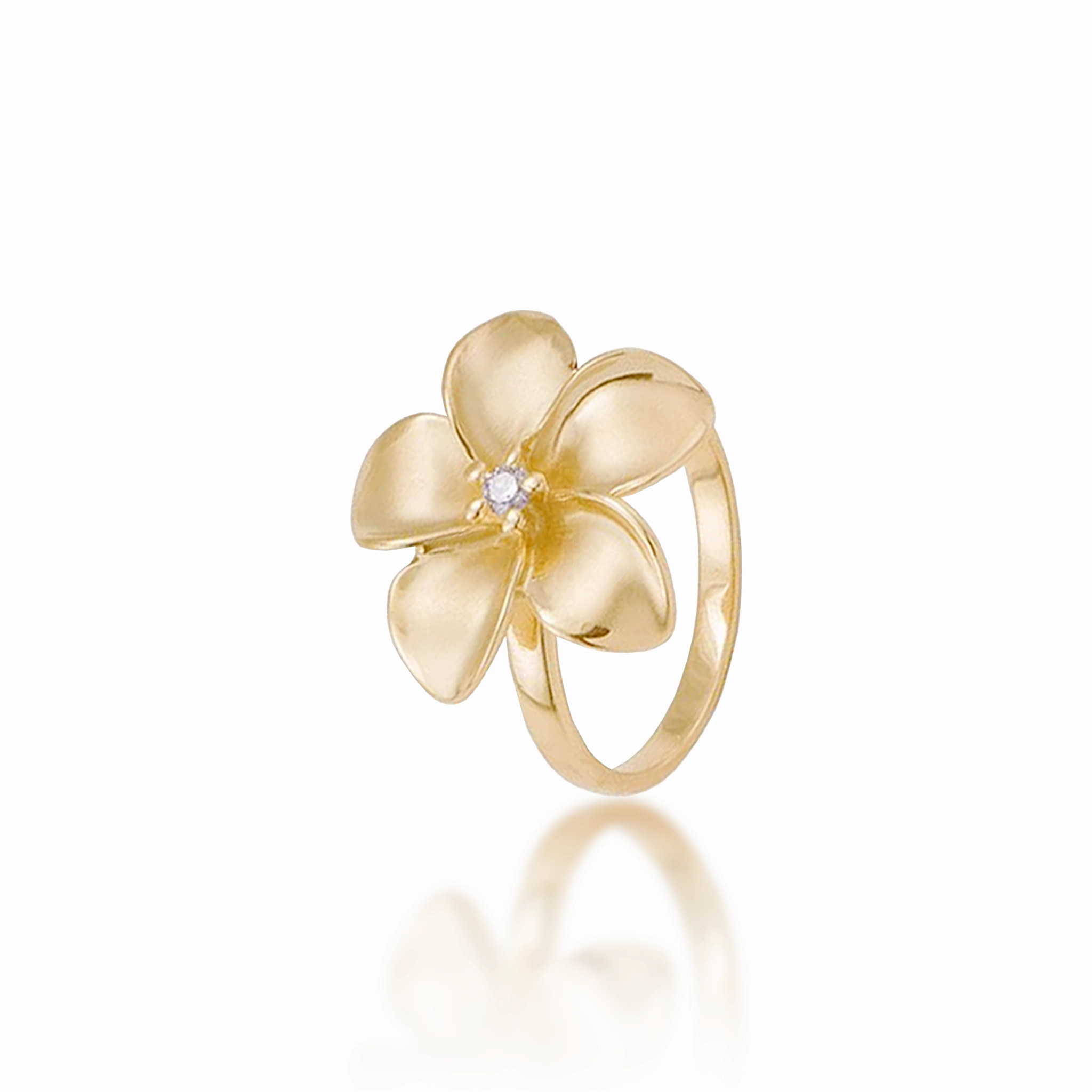 Plumeria Ring in Gold with Diamond - 18mm Classic Shine Pastel Look