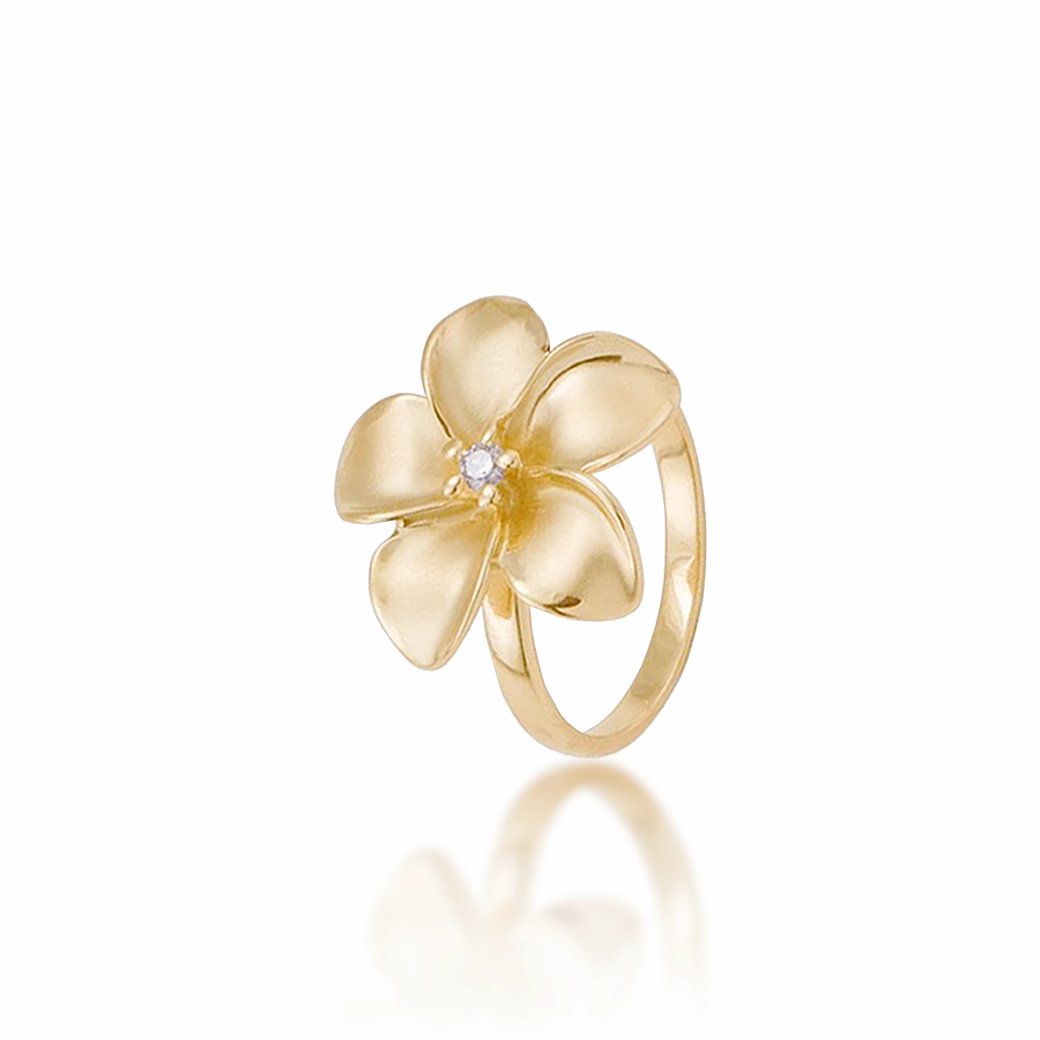 Textured Detail Modern Touch Plumeria Ring in Gold with Diamond - 18mm