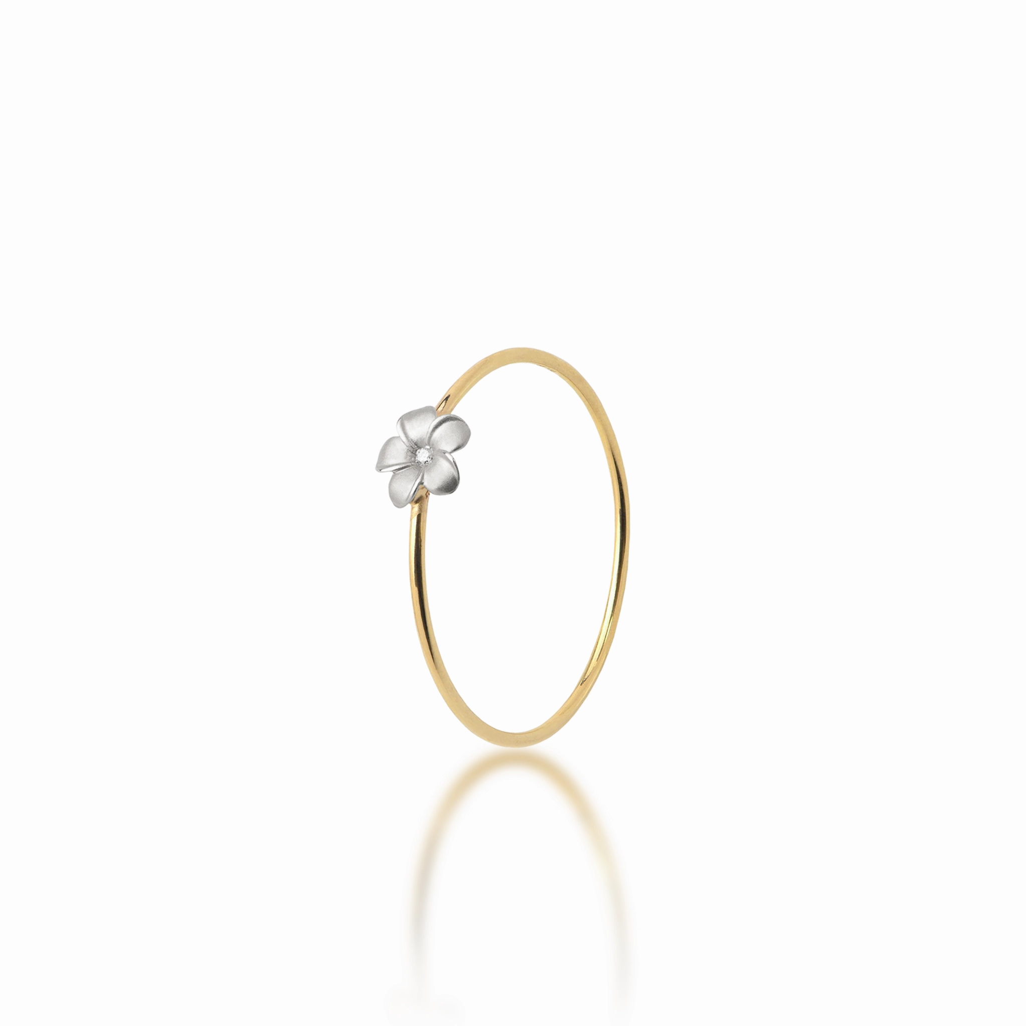 Plumeria Ring in Two Tone Gold with Diamond - 5mm Quiet Look Statement Layer