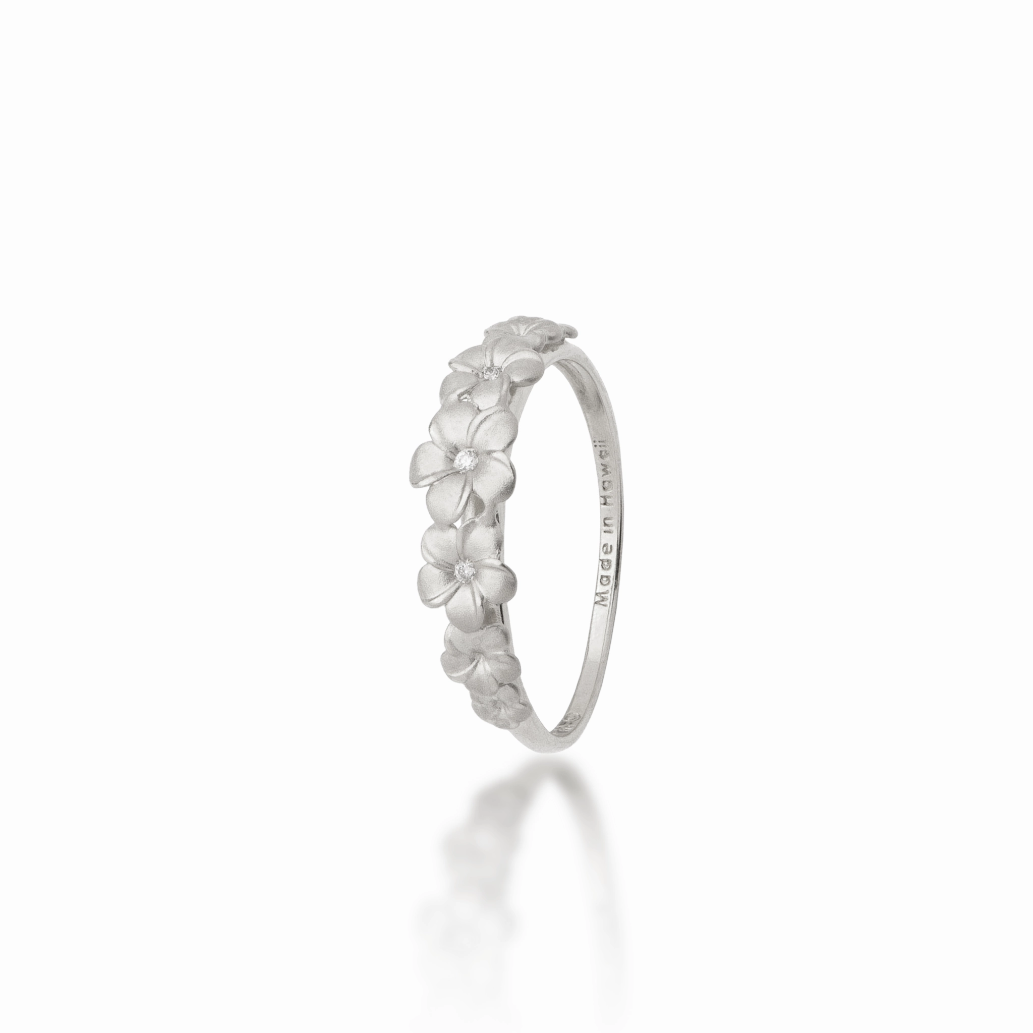 Plumeria Ring in White Gold with Diamonds - 6mm Fusion Form