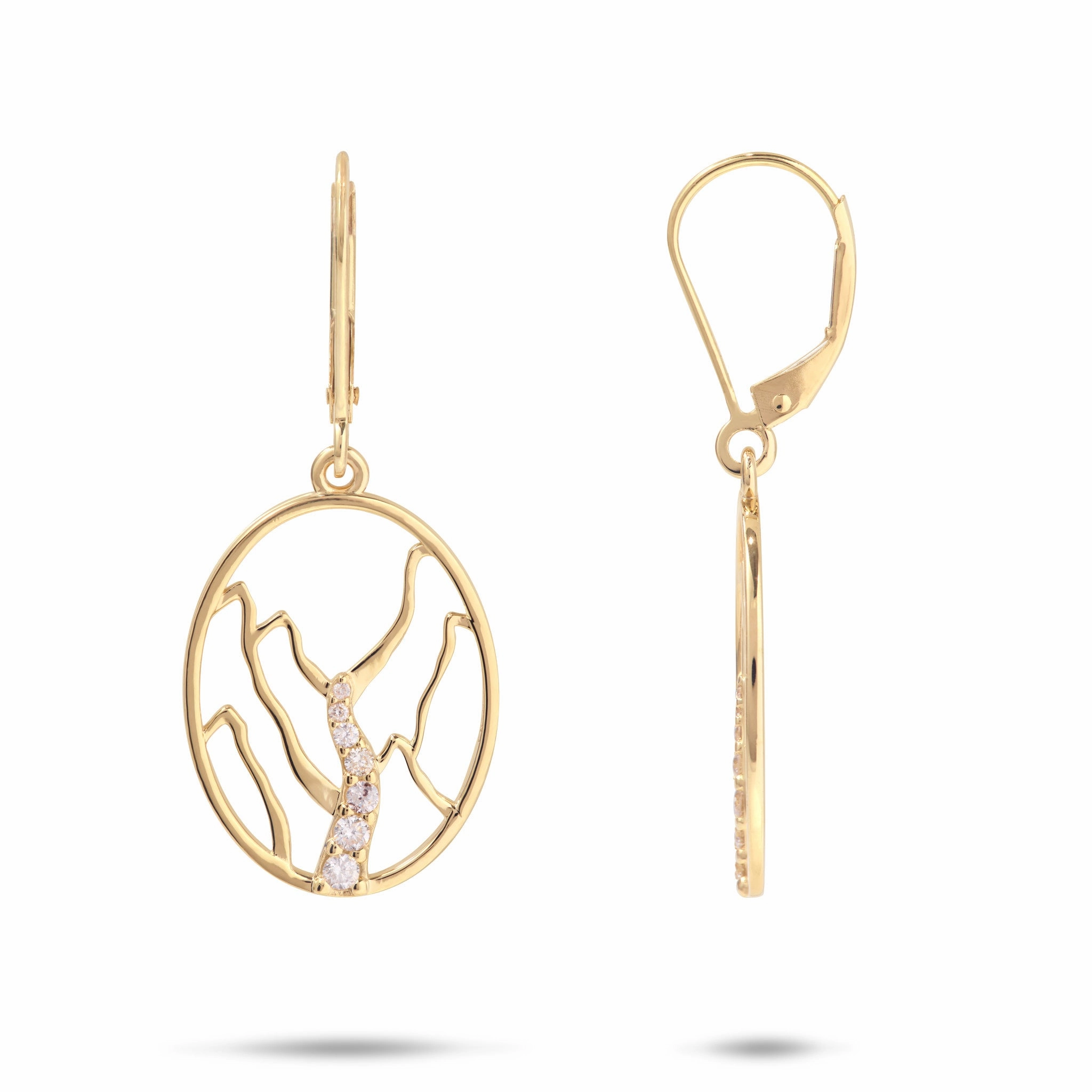 Ko?olau Waterfall Earrings in Gold with Diamonds - 20mm Premium Feel