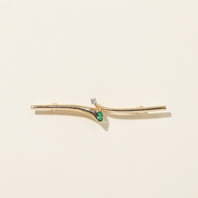 Sophisticated Detail Emerald & Diamond Bypass Brooch | 0.06ct, 0.03ct