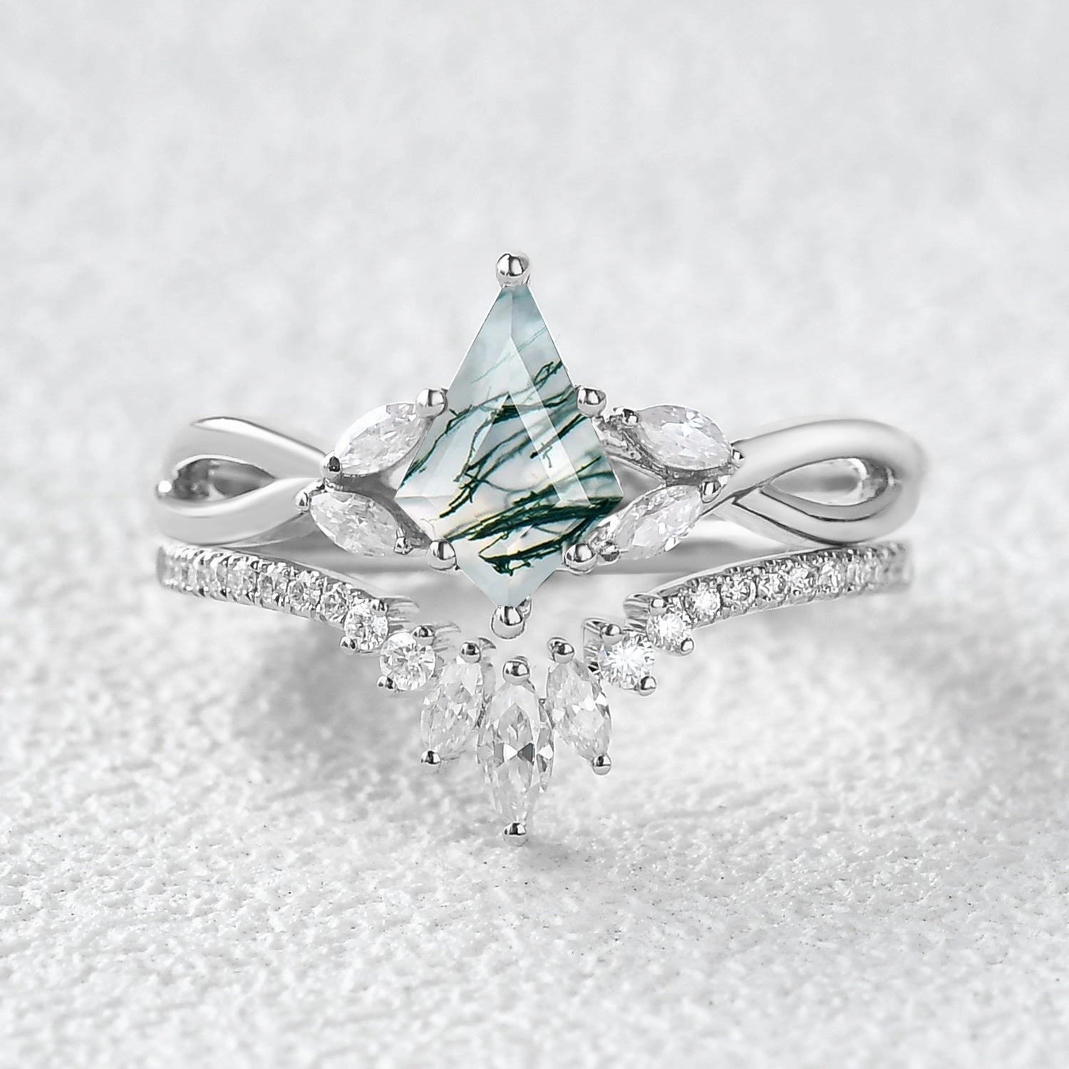 Graceful Finish Graceful Style 1.5ct Kite Shaped Black Moissanite Infinity Engagement Ring Sets 2pcs