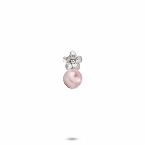 Weekend Sparkle Pick A Pearl Plumeria Pendant in White Gold with Diamond - 7mm