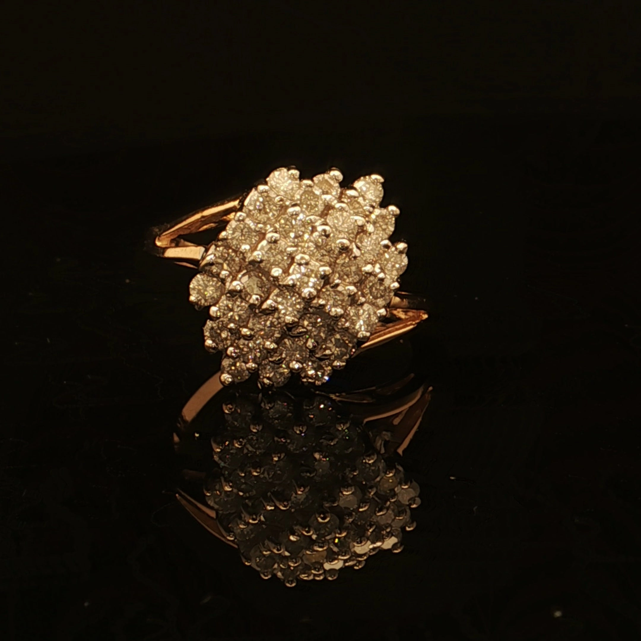 Estate 14K Yellow Gold Diamond Cluster Waterfall Bypass Fashion Ring Handcrafted Craft