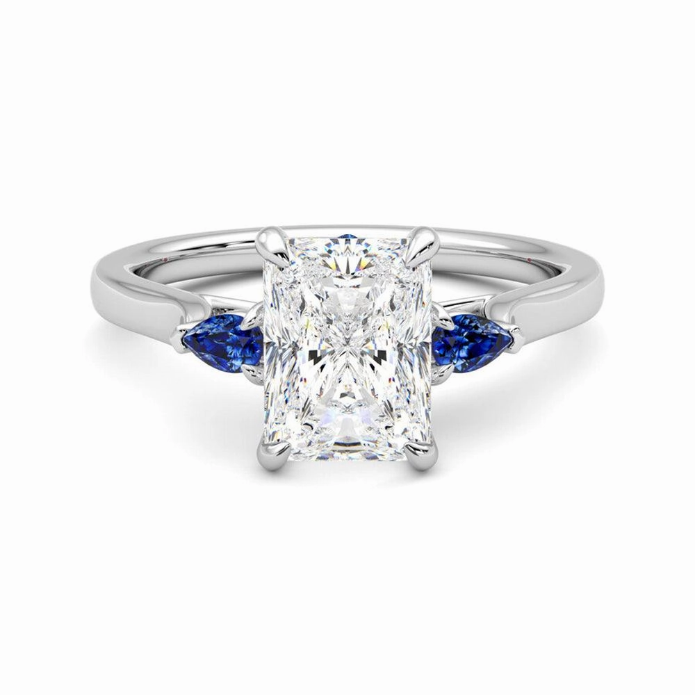 Radiant Sparkle Anniversary Surprise Three Stone Radiant Cut Moissanite Engagement Ring with Hidden Anniversary Stone Accent